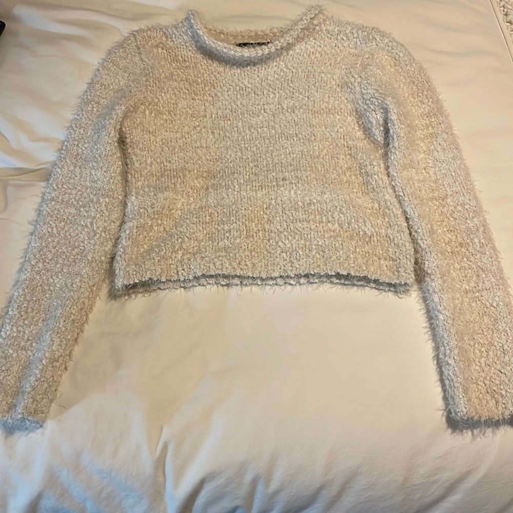 Forever 21 cropped fuzzy white sweater